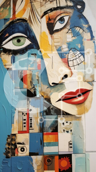 Intra Συλλεκτικό Ξύλινο Παζλ Plywood  4mm - Ζωντανή αφηρημένη τέχνη κολάζ με το πρόσωπο της γυναίκας Σε Ξύλινο Κουτί - Διαστάσεις Puzzle: 10x10 cm – 25 κομμάτια