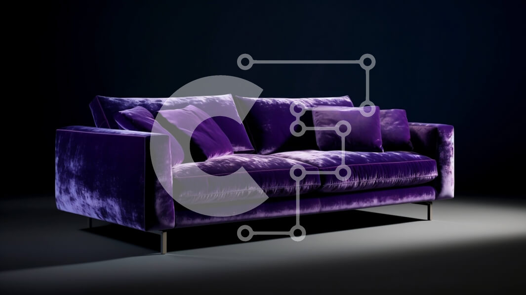 Intra Συλλεκτικό Ξύλινο Παζλ Plywood  4mm - Κομψός μωβ βελούδινος καναπές με μοναδικό ξύλινο σκελετό και μεταλλικά πόδια Σε Ξύλινο Κουτί - Διαστάσεις Puzzle: 10x10 cm – 25 κομμάτια