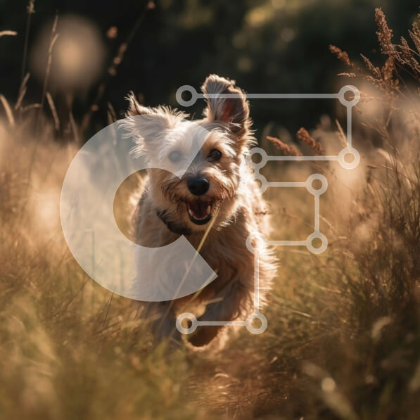 Intra Συλλεκτικό Ξύλινο Παζλ Plywood  4mm - Αξιολάτρευτη εικόνα του μικρού σκύλου που τρέχει σε ένα χωράφι στο ηλιοβασίλεμα Σε Ξύλινο Κουτί - Διαστάσεις: 10x10 cm – 25 κομμάτια