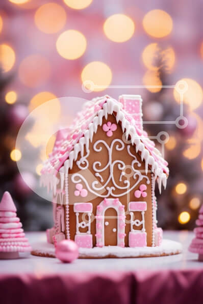 Intra Συλλεκτικό Ξύλινο Παζλ Plywood  4mm - Εορταστικό Σπίτι με μελόψωμο με ροζ και λευκές διακοσμήσεις Σε Ξύλινο Κουτί - Διαστάσεις: 10x10 cm – 25 κομμάτια