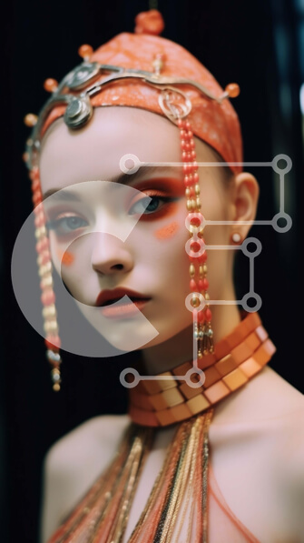 Intra Συλλεκτικό Ξύλινο Παζλ Plywood  4mm - Κομψή γυναίκα με κόκκινα και χρυσά αξεσουάρ Σε Ξύλινο Κουτί - Διαστάσεις Puzzle: 10x10 cm – 25 κομμάτια