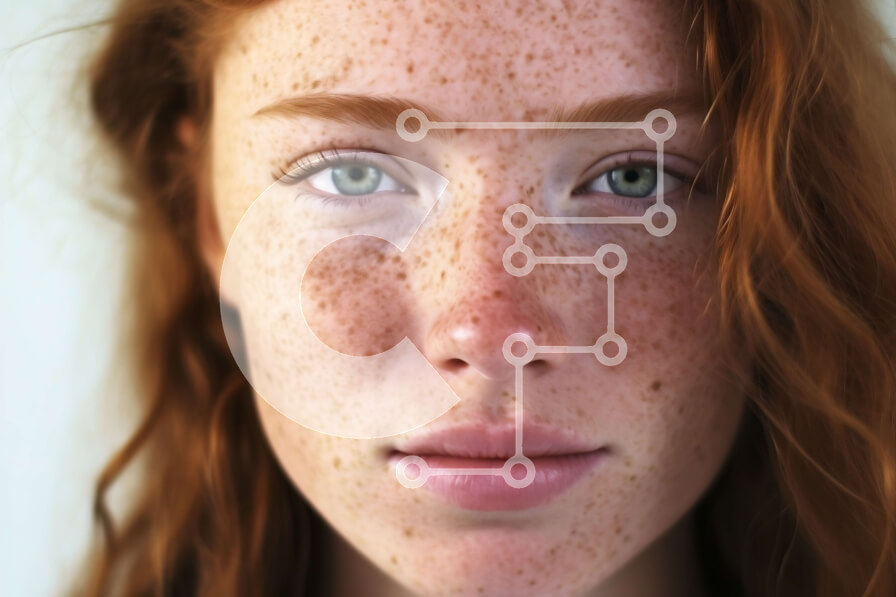 Intra Συλλεκτικό Ξύλινο Παζλ Plywood  4mm - Εκπληκτικό κοντινό πλάνο μιας γυναίκας με φακίδες και μακριά σγουρά κόκκινα μαλλιά Σε Ξύλινο Κουτί - Διαστάσεις Puzzle: 10x10 cm – 25 κομμάτια