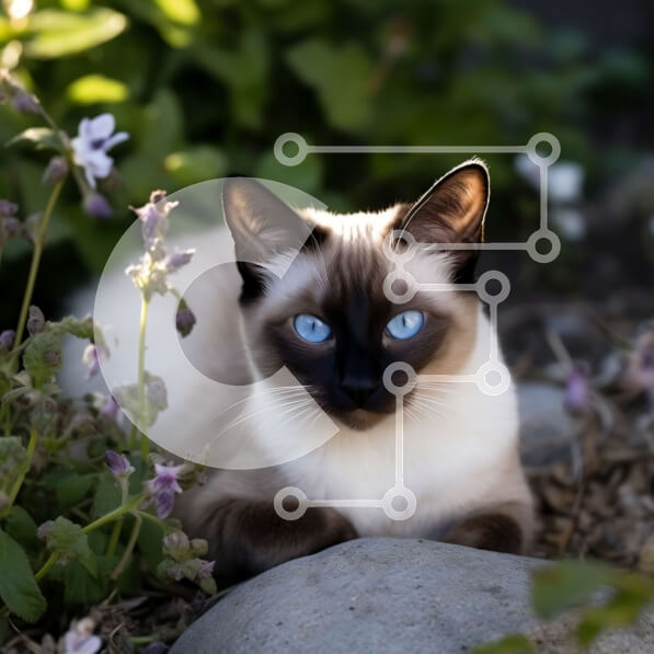 Intra Συλλεκτικό Ξύλινο Παζλ Plywood  4mm - Όμορφη εικόνα μιας γάτας που κάθεται σε έναν βράχο που περιβάλλεται από λουλούδια Σε Ξύλινο Κουτί - Διαστάσεις: 10x10 cm – 25 κομμάτια