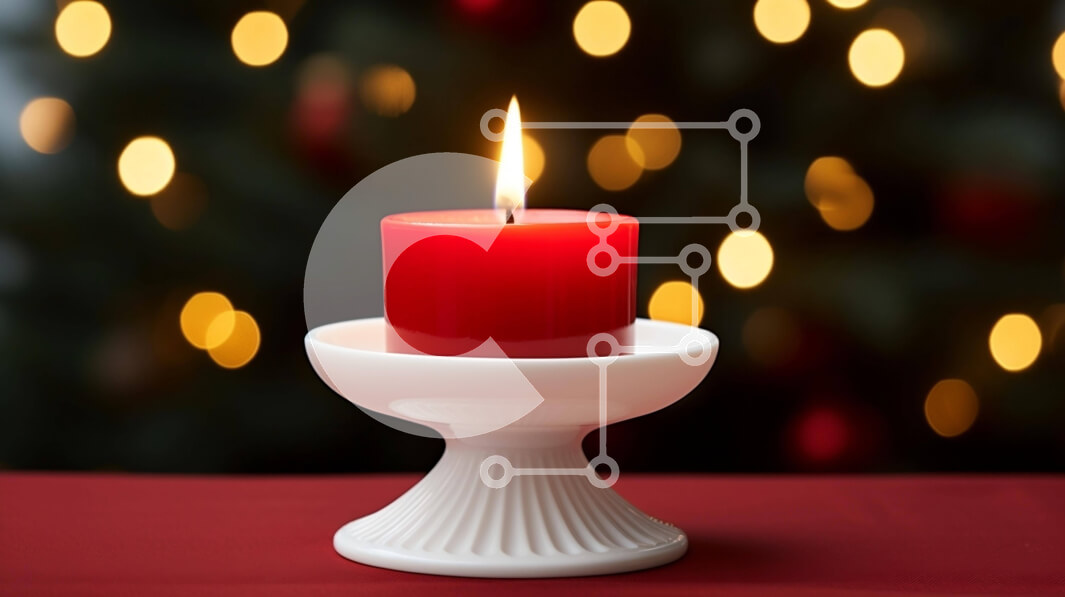 Intra Συλλεκτικό Ξύλινο Παζλ Plywood  4mm - Κόκκινο κερί σε λευκό μπολ με χριστουγεννιάτικα φώτα Σε Ξύλινο Κουτί - Διαστάσεις: 10x10 cm – 25 κομμάτια