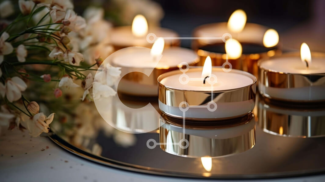 Intra Συλλεκτικό Ξύλινο Παζλ Plywood  4mm - Χρυσά κηροπήγια σε οβάλ καθρέφτη με λευκά λουλούδια Σε Ξύλινο Κουτί - Διαστάσεις Puzzle: 10x10 cm – 25 κομμάτια