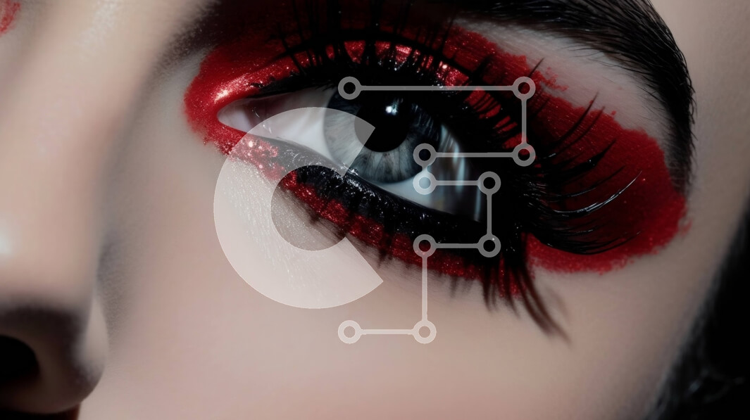 Intra Συλλεκτικό Ξύλινο Παζλ Plywood  4mm - Όμορφη κινηματογράφηση σε πρώτο πλάνο του γυναικείου ματιού με κόκκινο eyeliner και ψεύτικες βλεφαρίδες Σε Ξύλινο Κουτί - Διαστάσεις Puzzle: 10x10 cm – 25 κομμάτια