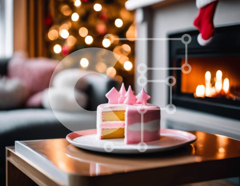 Σετ των 2 Intra Συλλεκτικό Ξύλινο Παζλ Plywood  4mm - Νόστιμο ροζ κέικ σε ένα τραπέζι Σε Ξύλινο Κουτί - Διαστάσεις: 10x10 cm – 25 κομμάτια