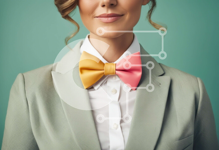 Intra Συλλεκτικό Ξύλινο Παζλ Plywood  4mm - Κομψή γυναίκα με γκρι κοστούμι και μαύρισμα παπιγιόν Σε Ξύλινο Κουτί - Διαστάσεις Puzzle: 10x10 cm – 25 κομμάτια