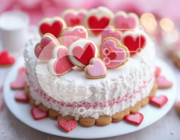 Σετ των 2 Intra Συλλεκτικό Ξύλινο Παζλ Plywood  4mm - Τούρτα του Αγίου Βαλεντίνου με στολίδια καρδιάς και μπισκότα Σε Ξύλινο Κουτί - Διαστάσεις: 10x10 cm – 25 κομμάτια