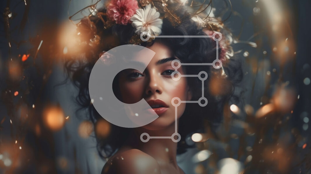 Intra Συλλεκτικό Ξύλινο Παζλ Plywood  4mm - Αινιγματικό πορτρέτο γυναίκας με σγουρά μαλλιά και φλοράλ στέμμα Σε Ξύλινο Κουτί - Διαστάσεις Puzzle: 10x10 cm – 25 κομμάτια