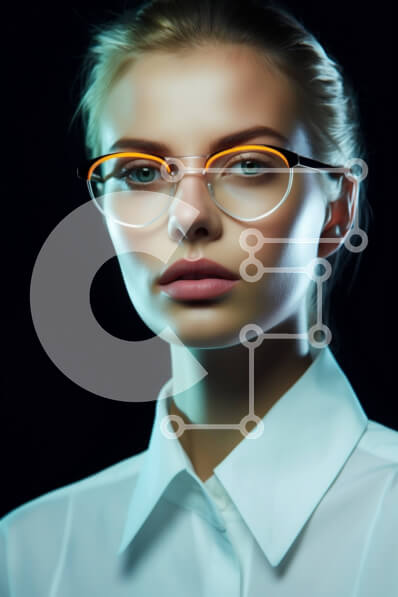 Intra Συλλεκτικό Ξύλινο Παζλ Plywood  4mm - Σοβαρή νεαρή γυναίκα με μακριά ξανθά μαλλιά που φοράει γυαλιά Σε Ξύλινο Κουτί - Διαστάσεις Puzzle: 10x10 cm – 25 κομμάτια