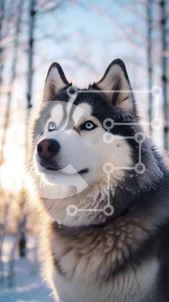 Σετ των 2 Intra Συλλεκτικό Ξύλινο Παζλ Plywood  4mm - Σιβηρικός γεροδεμένος σκύλος στο χιονισμένο δάσος Σε Ξύλινο Κουτί - Διαστάσεις: 10x10 cm – 25 κομμάτια