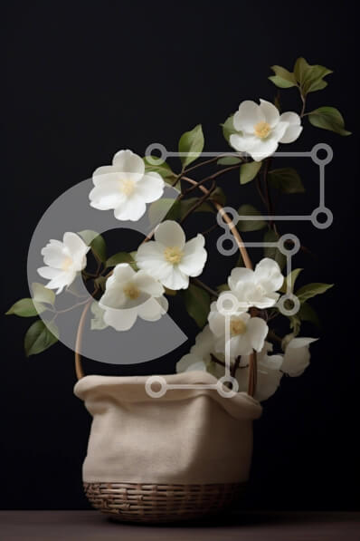 Σετ των 2 Intra Συλλεκτικό Ξύλινο Παζλ Plywood  4mm - Καλάθι με λευκά λουλούδια σε ένα τραπέζι Σε Ξύλινο Κουτί - Διαστάσεις: 10x10 cm – 25 κομμάτια