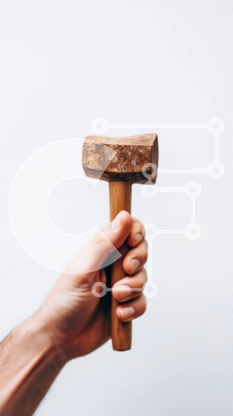 Intra Συλλεκτικό Ξύλινο Παζλ Plywood  4mm - Κοντινή εικόνα ενός σφυριού με ξύλινη λαβή σε εστίαση Σε Ξύλινο Κουτί - Διαστάσεις: 10x10 cm – 25 κομμάτια