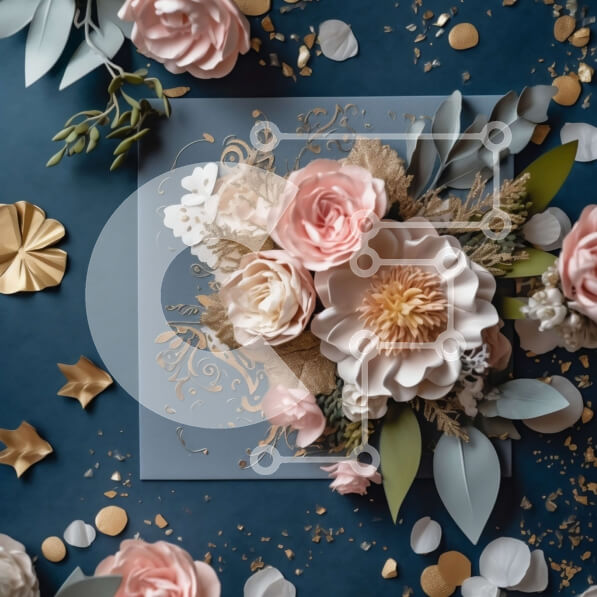 Σετ των 2 Intra Συλλεκτικό Ξύλινο Παζλ Plywood  4mm - Εκλεπτυσμένα ροζ και χρυσά λουλούδια από χαρτί σε σκούρο μπλε φόντο Σε Ξύλινο Κουτί - Διαστάσεις: 10x10 cm – 25 κομμάτια