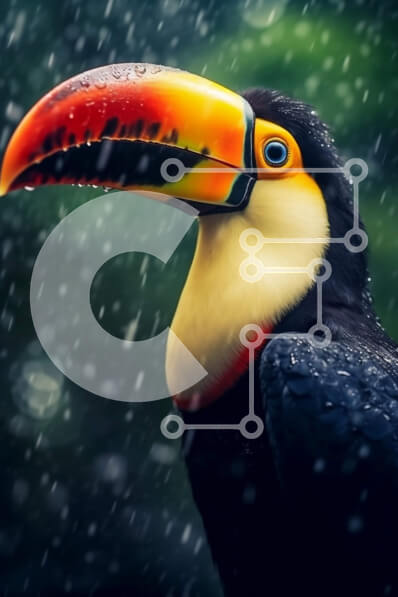 Σετ των 2 Intra Συλλεκτικό Ξύλινο Παζλ Plywood  4mm - Όμορφη εικόνα ενός Τουκάν σε ένα κλαδί στη βροχή Σε Ξύλινο Κουτί - Διαστάσεις: 10x10 cm – 25 κομμάτια