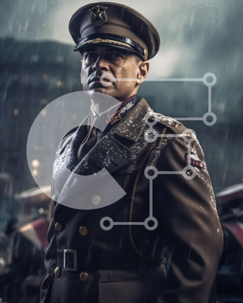 Intra Συλλεκτικό Ξύλινο Παζλ Plywood  4mm - Στωικός στρατιωτικός που στέκεται στη βροχή Σε Ξύλινο Κουτί - Διαστάσεις Puzzle: 10x10 cm – 25 κομμάτια