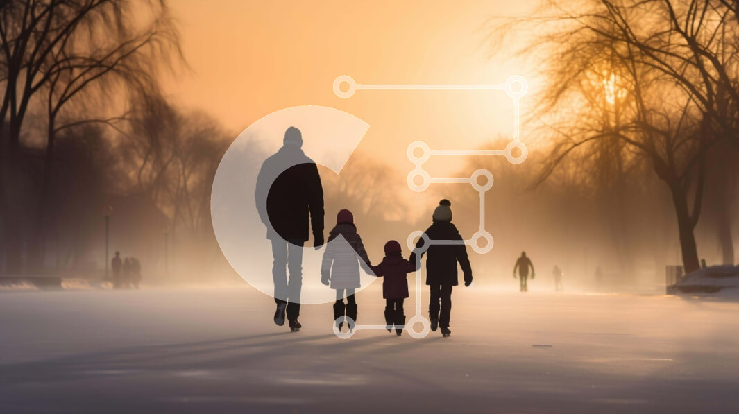 Intra Συλλεκτικό Ξύλινο Παζλ Plywood  4mm - Οικογένεια που περπατά στο χιονισμένο τοπίο Σε Ξύλινο Κουτί - Διαστάσεις: 10x10 cm – 25 κομμάτια