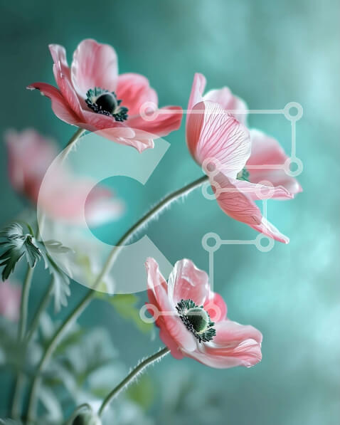 Intra Συλλεκτικό Ξύλινο Παζλ Plywood  4mm - Τρία ροζ λουλούδια ανεμώνης σε πράσινα φύλλα και τιρκουάζ φόντο Σε Ξύλινο Κουτί - Διαστάσεις: 10x10 cm – 25 κομμάτια