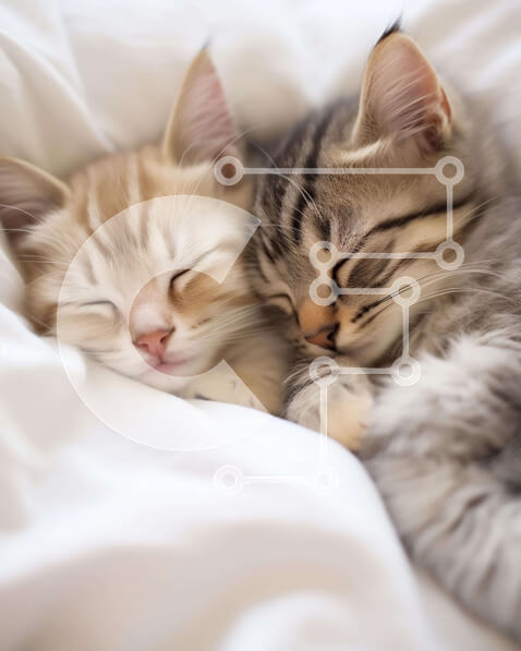 Σετ των 2 Intra Συλλεκτικό Ξύλινο Παζλ Plywood  4mm - Δύο γατάκια που κοιμούνται μαζί σε ένα λευκό κρεβάτι Σε Ξύλινο Κουτί - Διαστάσεις: 10x10 cm – 25 κομμάτια