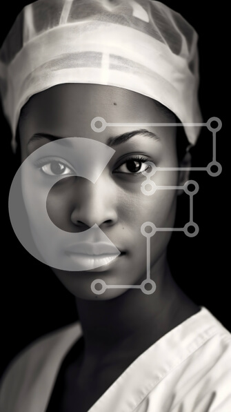 Intra Συλλεκτικό Ξύλινο Παζλ Plywood  4mm - Ασπρόμαυρο πορτρέτο μιας νεαρής αφρικανικής νοσοκόμας Σε Ξύλινο Κουτί - Διαστάσεις Puzzle: 10x10 cm – 25 κομμάτια