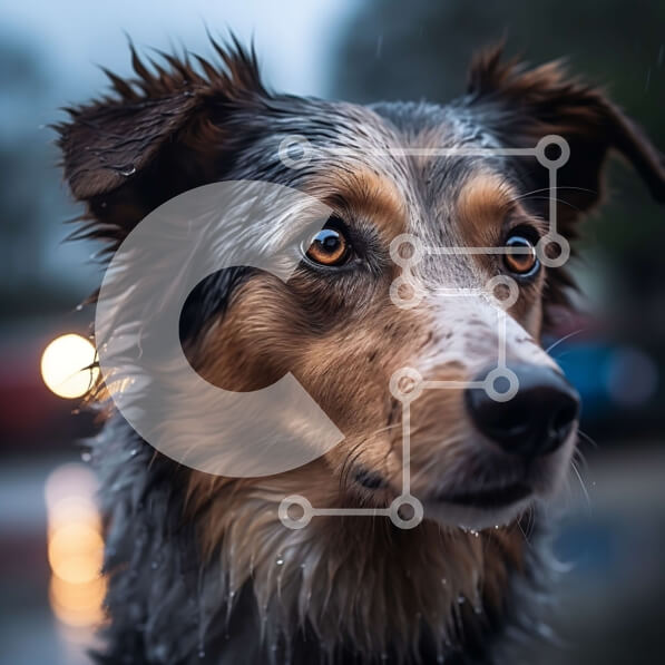 Intra Συλλεκτικό Ξύλινο Παζλ Plywood  4mm - Σοβαρό σκυλί με βρεγμένο τρίχωμα που κοιτάζει την κάμερα Σε Ξύλινο Κουτί - Διαστάσεις: 10x10 cm – 25 κομμάτια