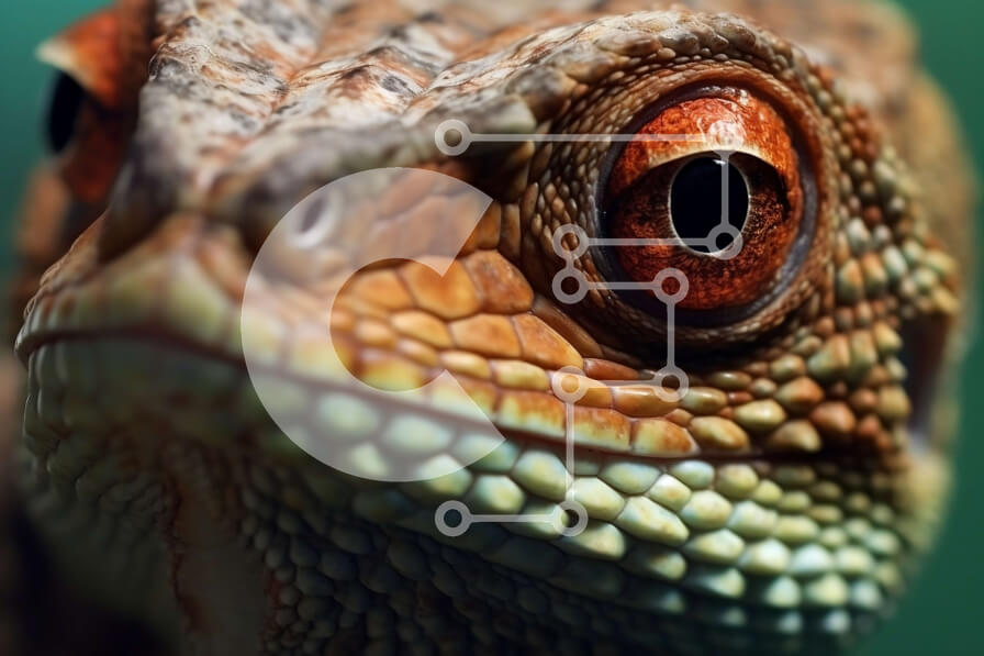 Σετ των 2 Intra Συλλεκτικό Ξύλινο Παζλ Plywood  4mm - Κοντινό πλάνο του προσώπου μιας σαύρας με φωτεινά πορτοκαλί μάτια Σε Ξύλινο Κουτί - Διαστάσεις: 10x10 cm – 25 κομμάτια