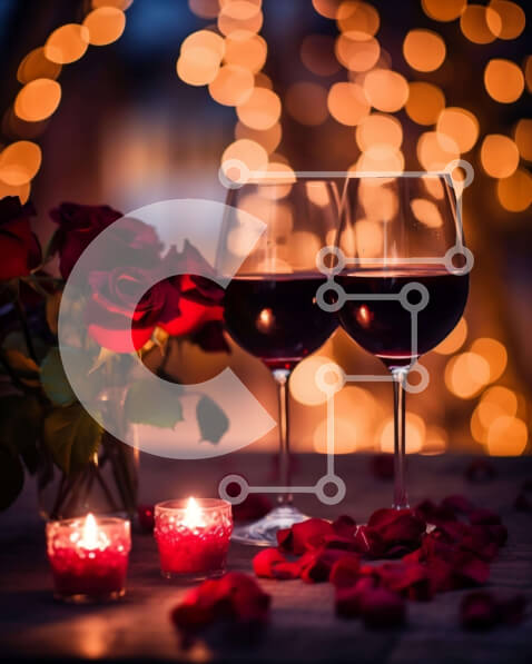 Intra Συλλεκτικό Ξύλινο Παζλ Plywood  4mm - Ρομαντικά ποτήρια κρασιού σε ξύλινο τραπέζι με κεριά και τριαντάφυλλα Σε Ξύλινο Κουτί - Διαστάσεις Puzzle: 10x10 cm – 25 κομμάτια