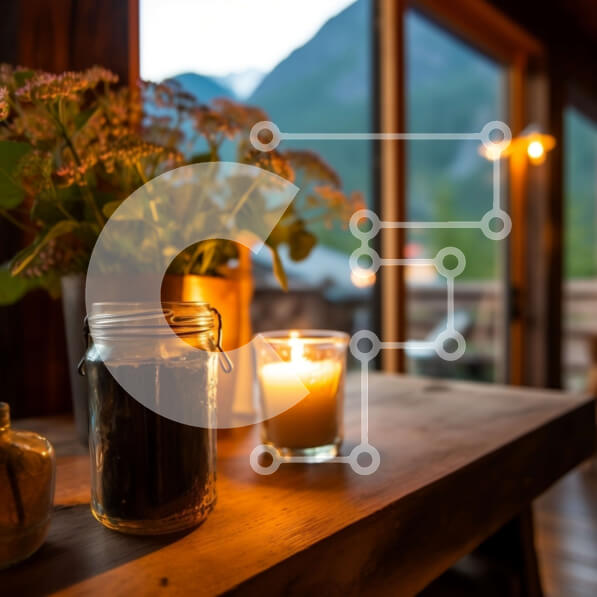 Intra Συλλεκτικό Ξύλινο Παζλ Plywood  4mm - Άνετο εσωτερικό με ζεστό φως κεριών και θέα στο βουνό Σε Ξύλινο Κουτί - Διαστάσεις Puzzle: 10x10 cm – 25 κομμάτια