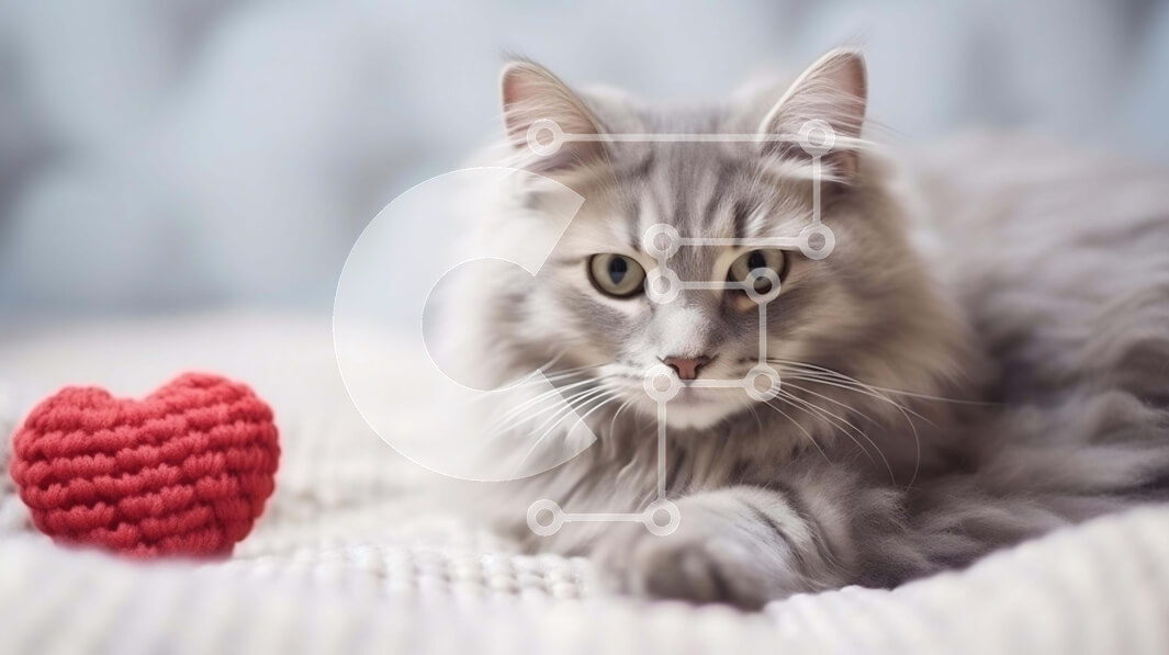 Intra Συλλεκτικό Ξύλινο Παζλ Plywood  4mm - Γκρι γάτα στο κρεβάτι με παιχνίδι σε σχήμα καρδιάς Σε Ξύλινο Κουτί - Διαστάσεις: 10x10 cm – 25 κομμάτια