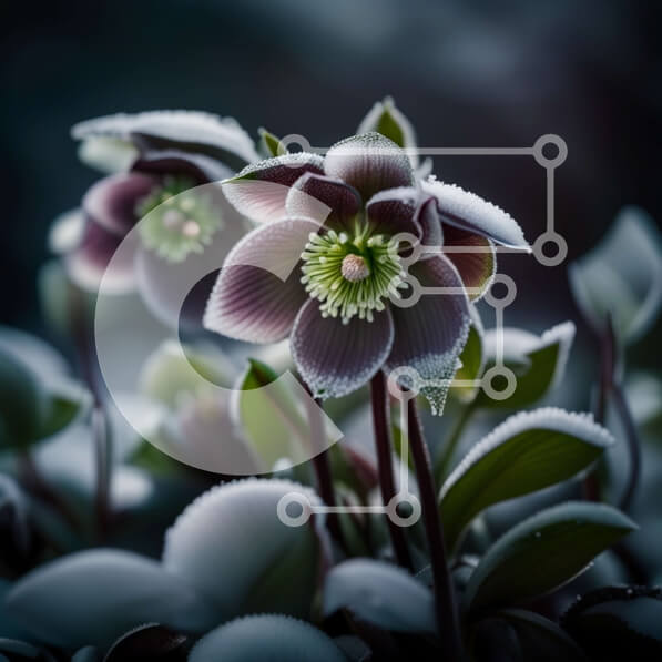 Intra Συλλεκτικό Ξύλινο Παζλ Plywood  4mm - Όμορφη κινηματογράφηση σε πρώτο πλάνο ενός παγωμένου λευκού λουλουδιού με πράσινα φύλλα Σε Ξύλινο Κουτί - Διαστάσεις: 10x10 cm – 25 κομμάτια