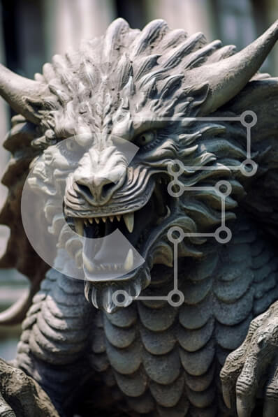 Intra Συλλεκτικό Ξύλινο Παζλ Plywood  4mm - Περίπλοκο άγαλμα δράκου έξω από το κτίριο Σε Ξύλινο Κουτί - Διαστάσεις Puzzle: 10x10 cm – 25 κομμάτια