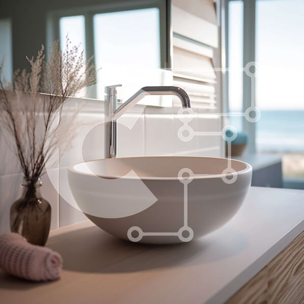 Intra Συλλεκτικό Ξύλινο Παζλ Plywood  4mm - Όμορφος νιπτήρας μπάνιου με θέα στον ωκεανό Σε Ξύλινο Κουτί - Διαστάσεις Puzzle: 10x10 cm – 25 κομμάτια