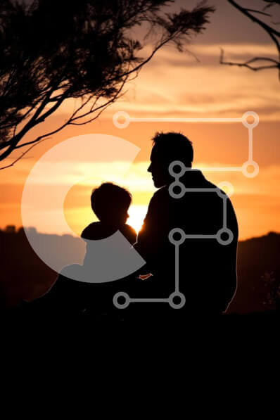 Σετ των 2 Intra Συλλεκτικό Ξύλινο Παζλ Plywood  4mm - Σιλουέτα άνδρα και παιδιού στο ηλιοβασίλεμα Σε Ξύλινο Κουτί - Διαστάσεις: 10x10 cm – 25 κομμάτια