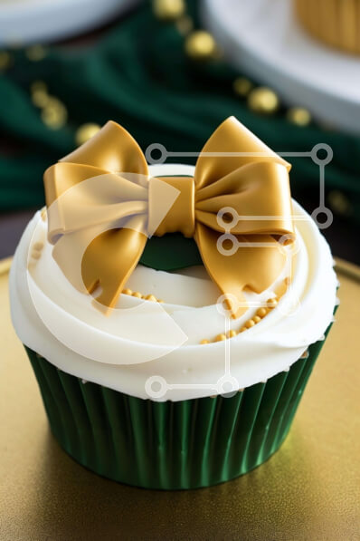 Σετ των 2 Intra Συλλεκτικό Ξύλινο Παζλ Plywood  4mm - Κομψό χρυσό cupcake με φιόγκο στο πιάτο Σε Ξύλινο Κουτί - Διαστάσεις: 10x10 cm – 25 κομμάτια