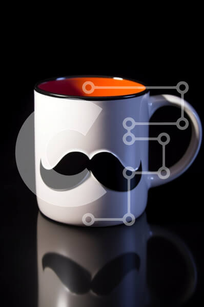 Intra Συλλεκτικό Ξύλινο Παζλ Plywood  4mm - Λευκή κούπα καφέ με σχέδιο πορτοκαλί μουστάκι σε μαύρο φόντο Σε Ξύλινο Κουτί - Διαστάσεις: 10x10 cm – 25 κομμάτια