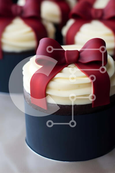 Σετ των 2 Intra Συλλεκτικό Ξύλινο Παζλ Plywood  4mm - Κομψά cupcakes με κόκκινες κορδέλες σε μαύρα κουτιά Σε Ξύλινο Κουτί - Διαστάσεις: 10x10 cm – 25 κομμάτια