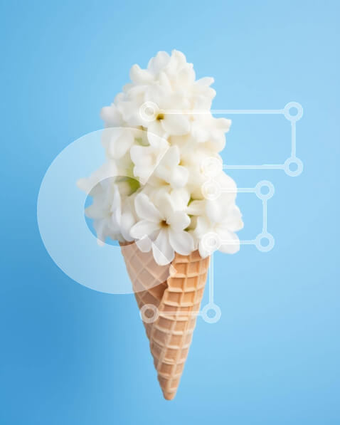 Σετ των 2 Intra Συλλεκτικό Ξύλινο Παζλ Plywood  4mm - Κώνος βάφλα παγωτού με λευκά λουλούδια σε μπλε φόντο Σε Ξύλινο Κουτί - Διαστάσεις: 10x10 cm – 25 κομμάτια