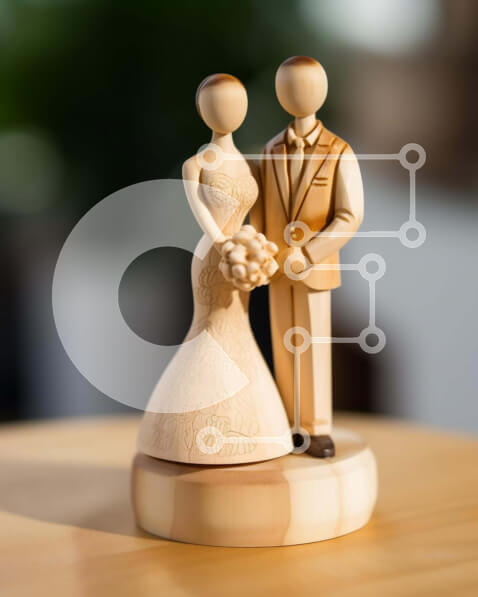 Intra Συλλεκτικό Ξύλινο Παζλ Plywood  4mm - Ξύλινο κάλυμμα γαμήλιας τούρτας με ειδώλια νύφης και γαμπρού Σε Ξύλινο Κουτί - Διαστάσεις: 10x10 cm – 25 κομμάτια