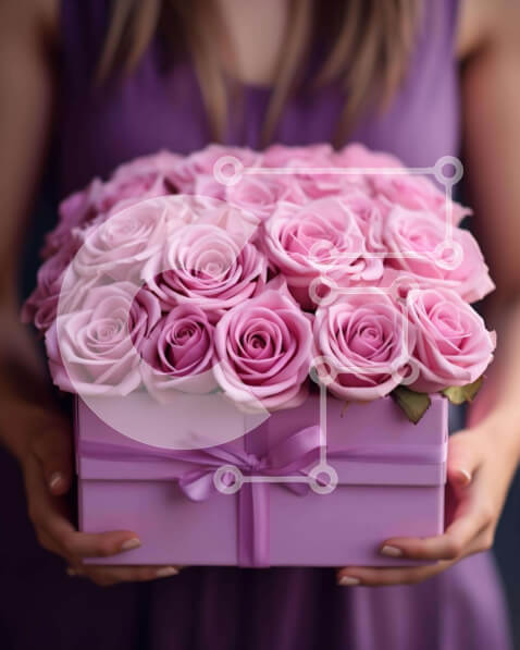 Intra Συλλεκτικό Ξύλινο Παζλ Plywood  4mm - Κομψή γυναίκα με ροζ τριαντάφυλλα σε ροζ κουτί Σε Ξύλινο Κουτί - Διαστάσεις Puzzle: 10x10 cm – 25 κομμάτια