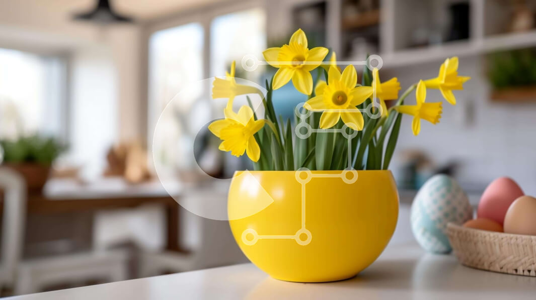 Intra Συλλεκτικό Ξύλινο Παζλ Plywood  4mm - Σετ πασχαλινό τραπέζι με ασφόδελους και κίτρινο βάζο Σε Ξύλινο Κουτί - Διαστάσεις Puzzle: 10x10 cm – 25 κομμάτια