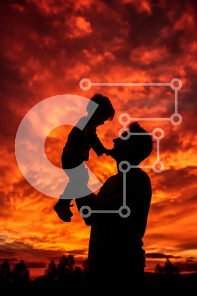 Intra Συλλεκτικό Ξύλινο Παζλ Plywood  4mm - Πατέρας και παιδί βλέποντας το ηλιοβασίλεμα Σε Ξύλινο Κουτί - Διαστάσεις Puzzle: 10x10 cm – 25 κομμάτια