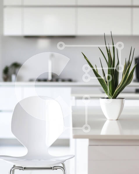 Intra Συλλεκτικό Ξύλινο Παζλ Plywood  4mm - Λευκή καρέκλα και φυτό σε γλάστρα σε κομψή κουζίνα Σε Ξύλινο Κουτί - Διαστάσεις Puzzle: 10x10 cm – 25 κομμάτια