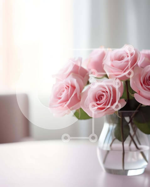 Σετ των 2 Intra Συλλεκτικό Ξύλινο Παζλ Plywood  4mm - Ροζ τριαντάφυλλα σε ένα διάφανο γυάλινο βάζο σε ένα τραπέζι μπροστά από ένα ανοιχτό παράθυρο Σε Ξύλινο Κουτί - Διαστάσεις: 10x10 cm – 25 κομμάτια