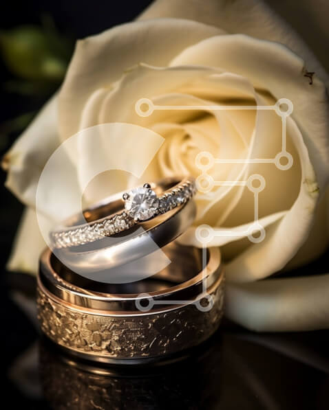 Intra Συλλεκτικό Ξύλινο Παζλ Plywood  4mm - Κομψή εικόνα δύο βέρες σε μαύρο φόντο Σε Ξύλινο Κουτί - Διαστάσεις Puzzle: 10x10 cm – 25 κομμάτια