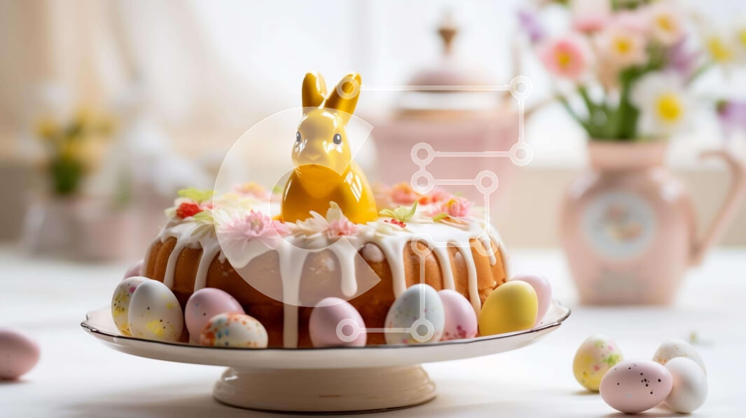 Intra Συλλεκτικό Ξύλινο Παζλ Plywood  4mm - Πασχαλινό κέικ λαγουδάκι με πασχαλινά αυγά και λουλούδια Σε Ξύλινο Κουτί - Διαστάσεις: 10x10 cm – 25 κομμάτια