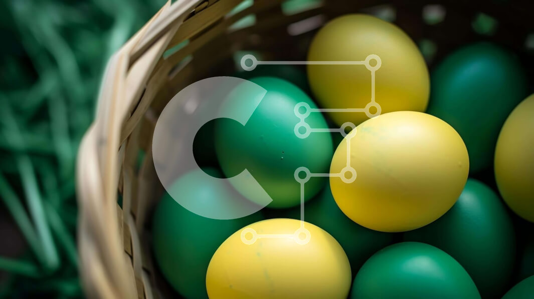 Intra Συλλεκτικό Ξύλινο Παζλ Plywood  4mm - Κίτρινα και πράσινα αυγά Πάσχας στο καλάθι στο γρασίδι Σε Ξύλινο Κουτί - Διαστάσεις: 10x10 cm – 25 κομμάτια