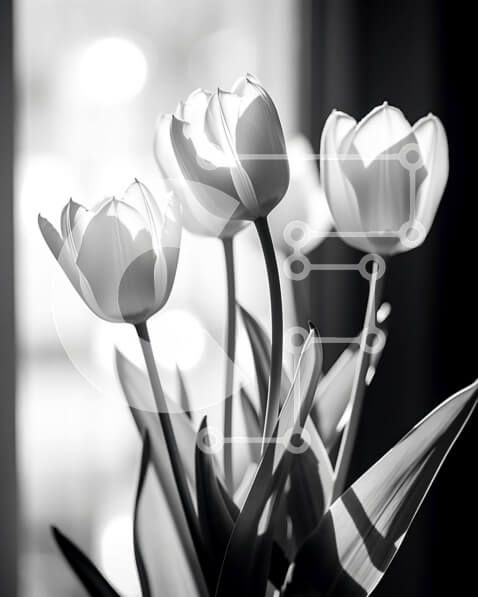 Σετ των 2 Intra Συλλεκτικό Ξύλινο Παζλ Plywood  4mm - Λευκές τουλίπες σε ασπρόμαυρο βάζο στο Windowsill Σε Ξύλινο Κουτί - Διαστάσεις: 10x10 cm – 25 κομμάτια