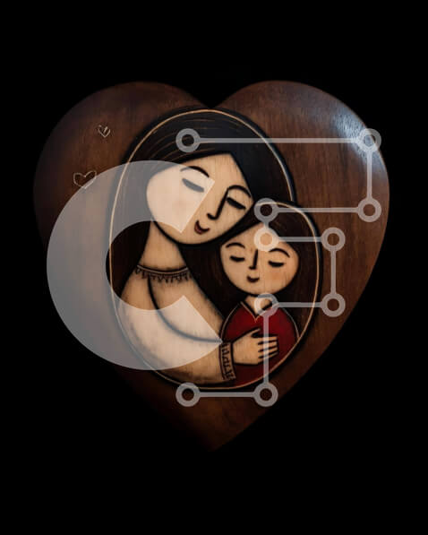 Intra Συλλεκτικό Ξύλινο Παζλ Plywood  4mm - Ξύλινο αντικείμενο μητέρας και παιδιού σε σχήμα καρδιάς Σε Ξύλινο Κουτί - Διαστάσεις Puzzle: 10x10 cm – 25 κομμάτια