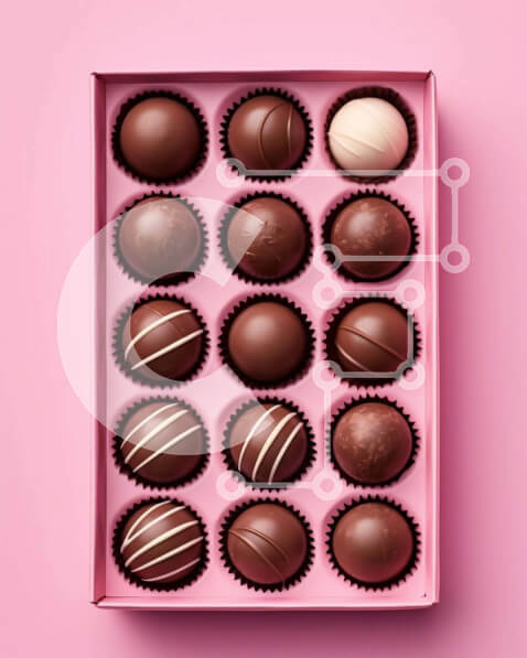 Σετ των 2 Intra Συλλεκτικό Ξύλινο Παζλ Plywood  4mm - Ποικιλία τρούφας σοκολάτας σε ροζ κουτί σε ροζ φόντο Σε Ξύλινο Κουτί - Διαστάσεις: 10x10 cm – 25 κομμάτια